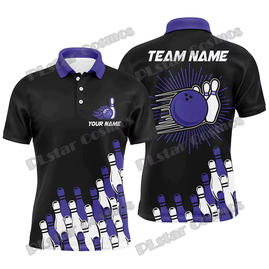 Rétro Bowling Team Option multicolore Nom personnalisé 3D Imprimé Mode Polo pour hommes Été Unisexe