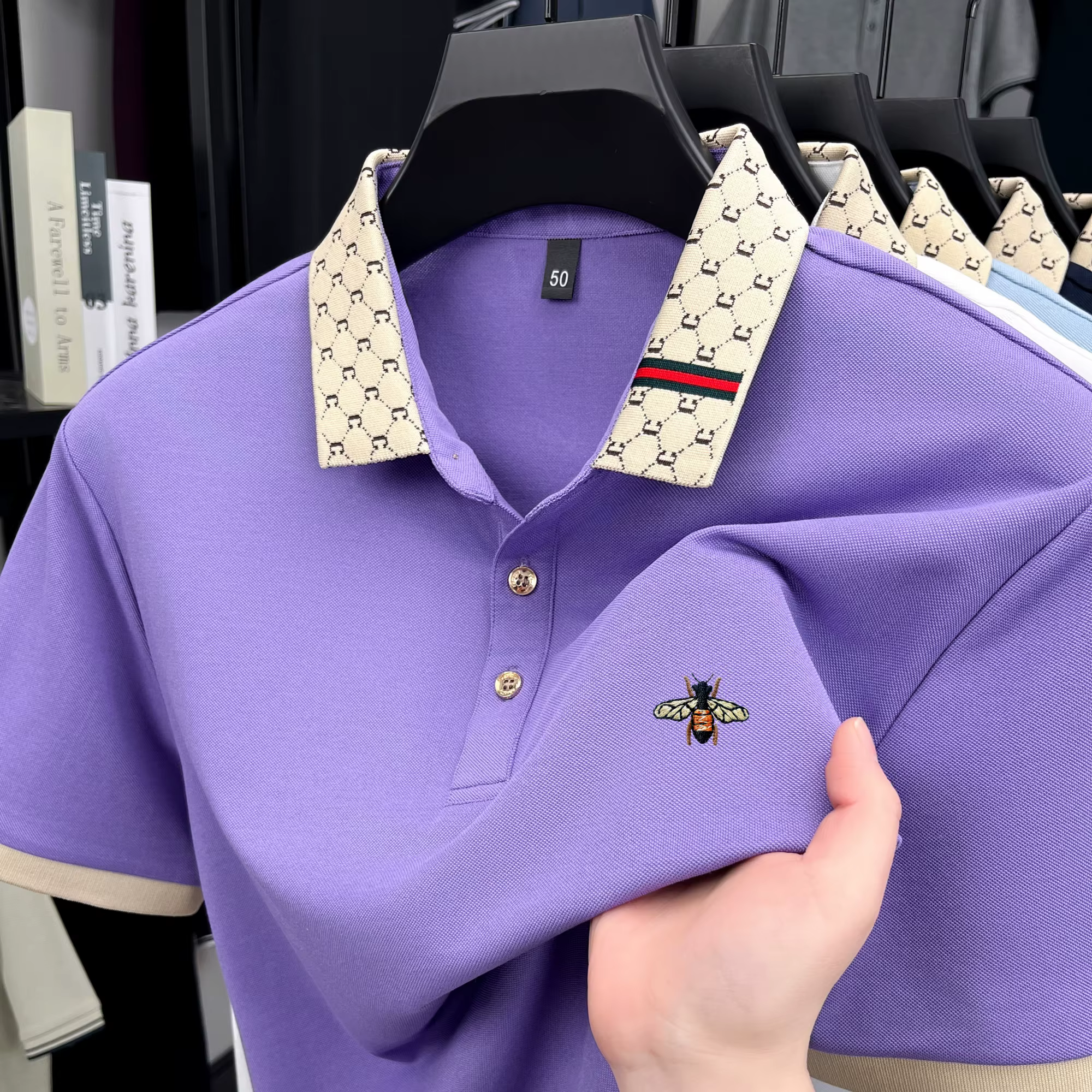 Haute qualité miel abeille brodé à manches courtes hommes polo été nouveau T-shirt marque lettre jacquard revers décontracté haut tendance