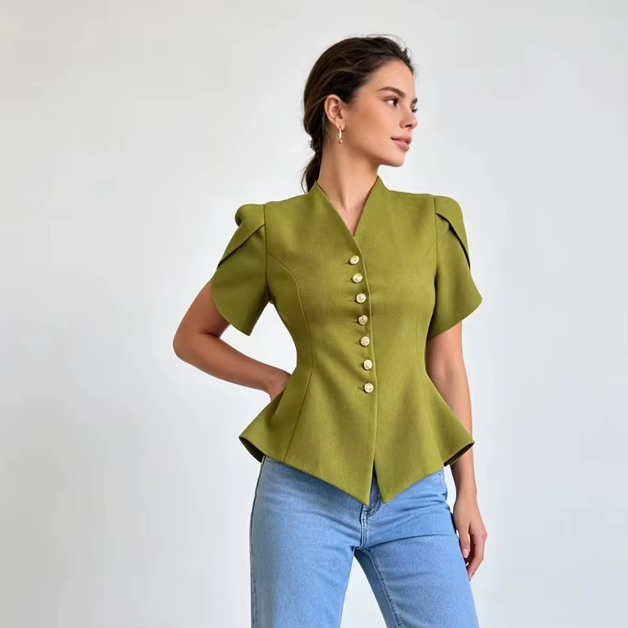 Haut blazer peplum LIMO avec col en V