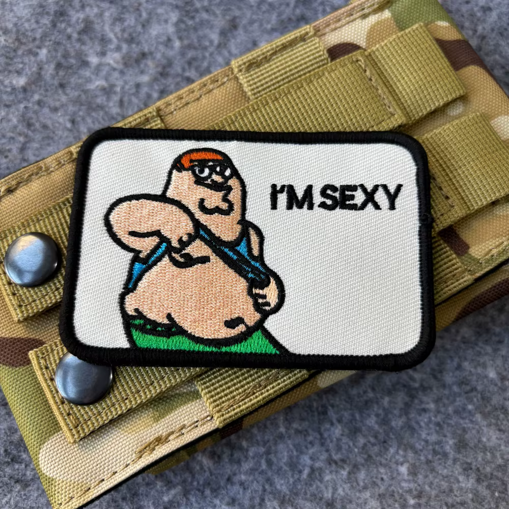 Écusson brodé drôle de dessin animé, motif 'I'M SEXY', pour homme corpulent, avec fixation auto-agrippante, accessoire tactique pour sac à dos et casquette