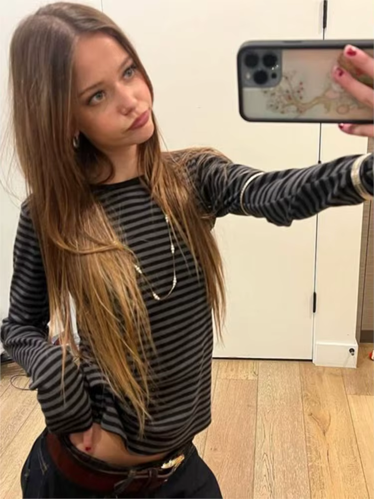 T-shirt rayé à manches longues pour femme