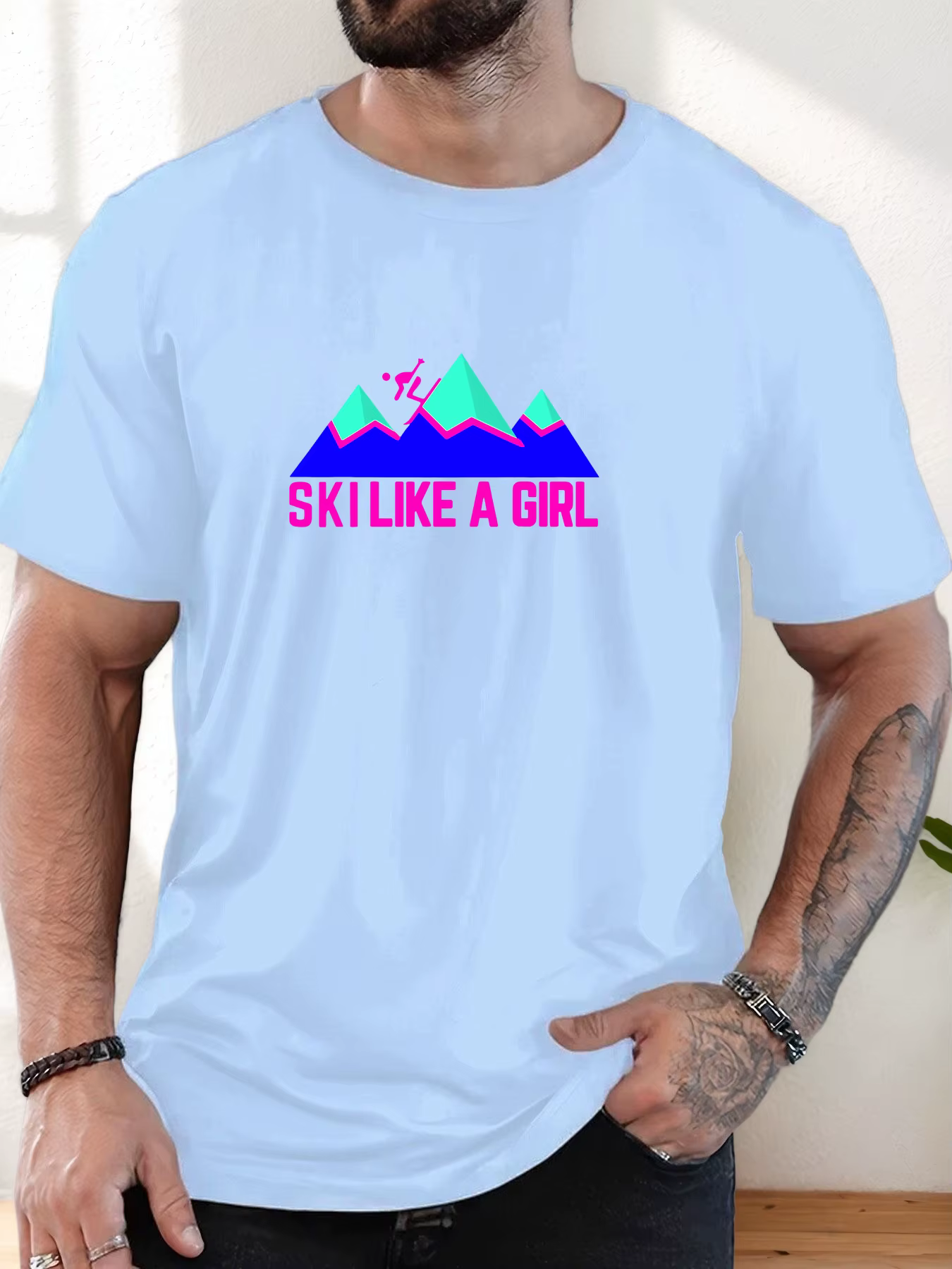 T-shirt court décontracté à col rond pour hommes SKI LIKE A GIRL