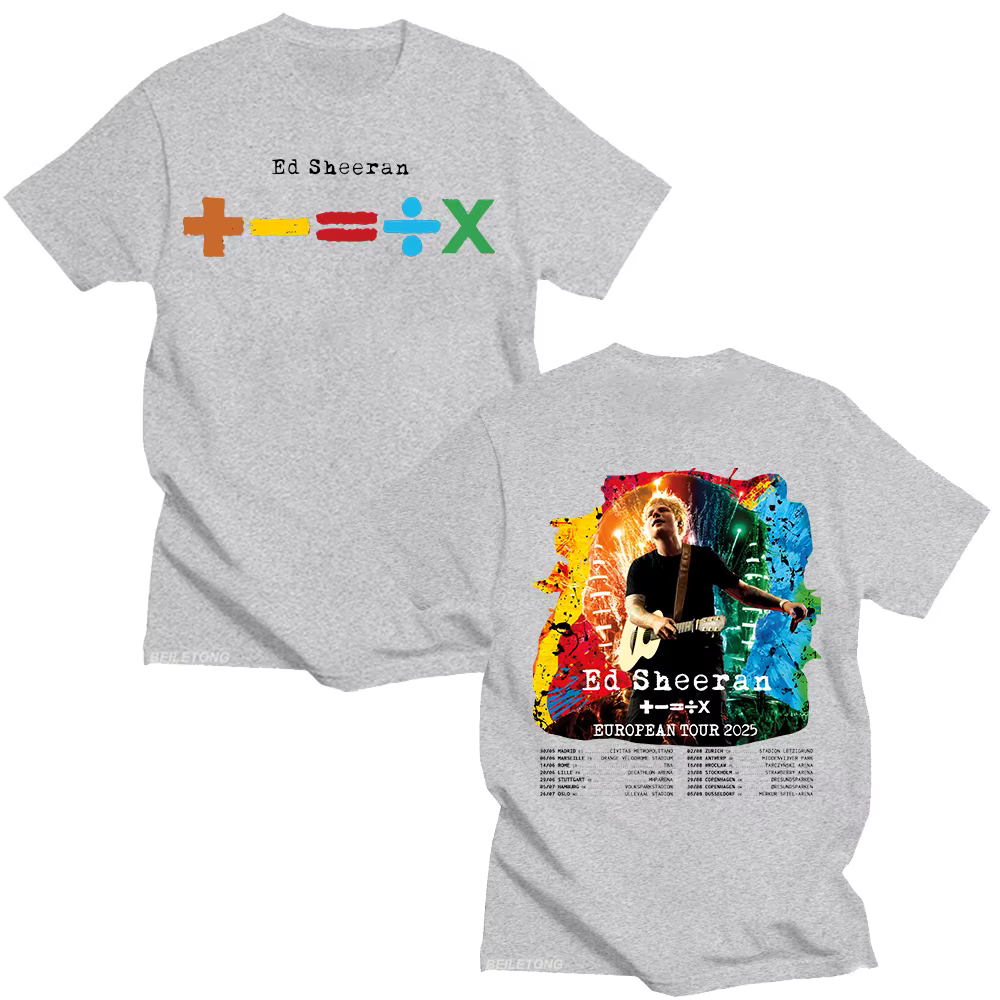 Ed Sheeran Tour européen 2025 T-shirts hommes et femmes vêtements en coton col rond manches courtes ample mode t-shirt