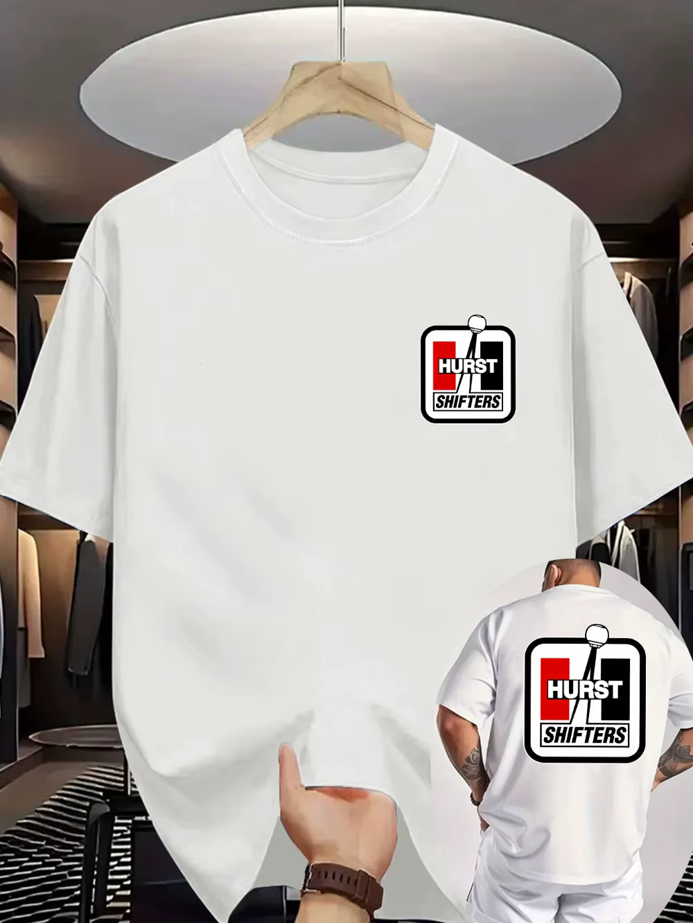 T-shirt graphique pour homme - Motif voiture noire avec logo Hurst Shifters
