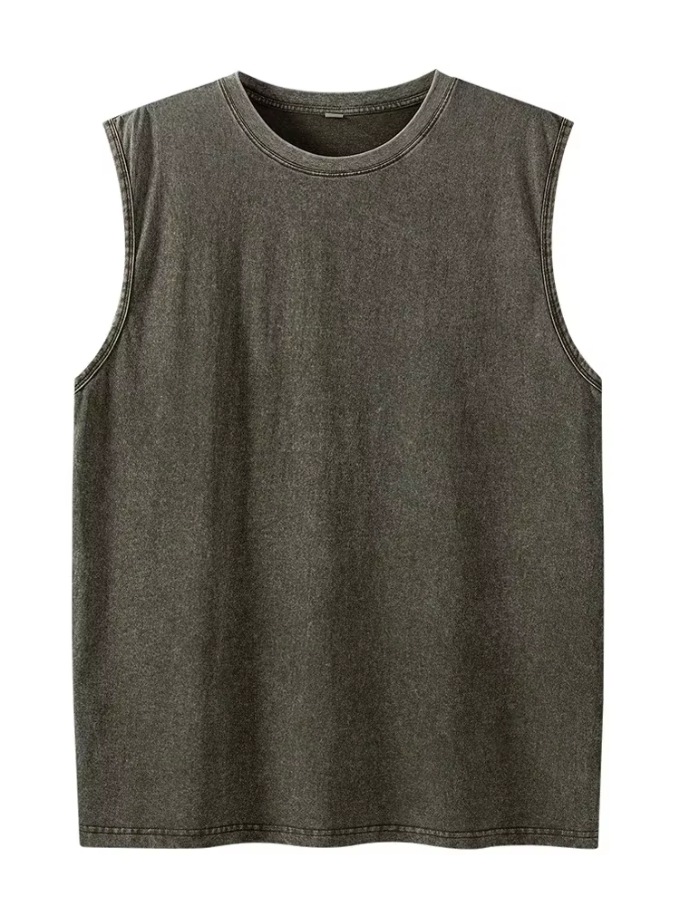 Débardeur Homme Lavé Style Urbain 230G Coton Vintage Sans Manches Coupe Ample Été Entraînement Gym Streetwear