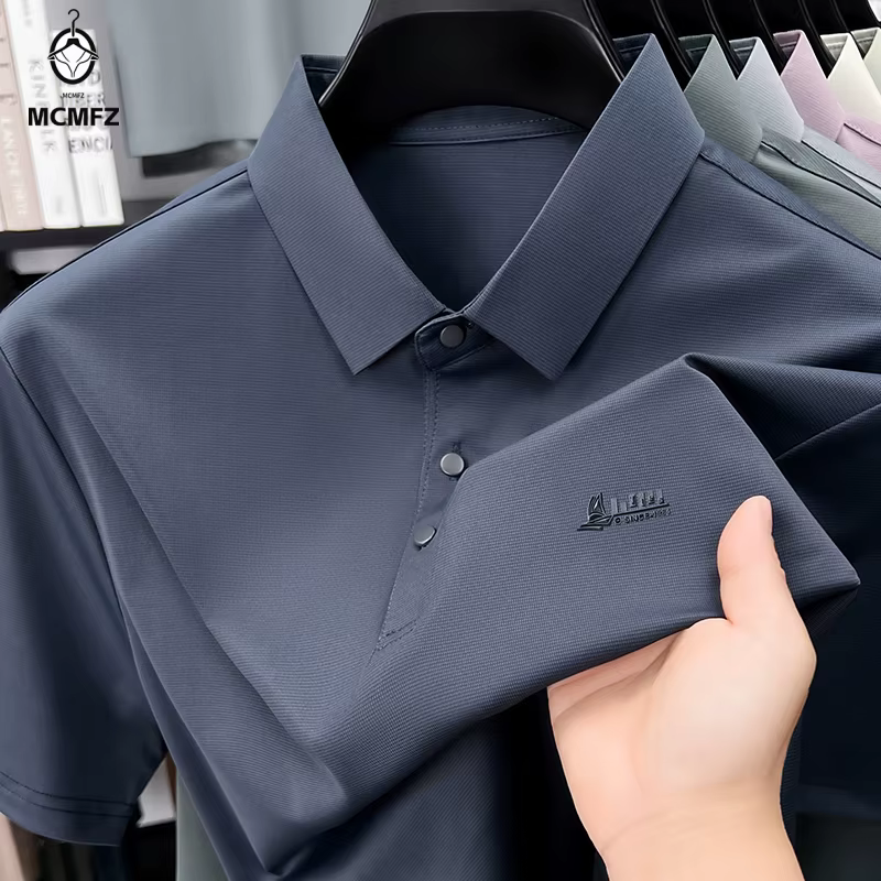 Polo décontracté pour hommes, t-shirt à manches courtes, hauts élastiques pour le travail, le bureau, la tenue quotidienne, chemisier d'été respirant