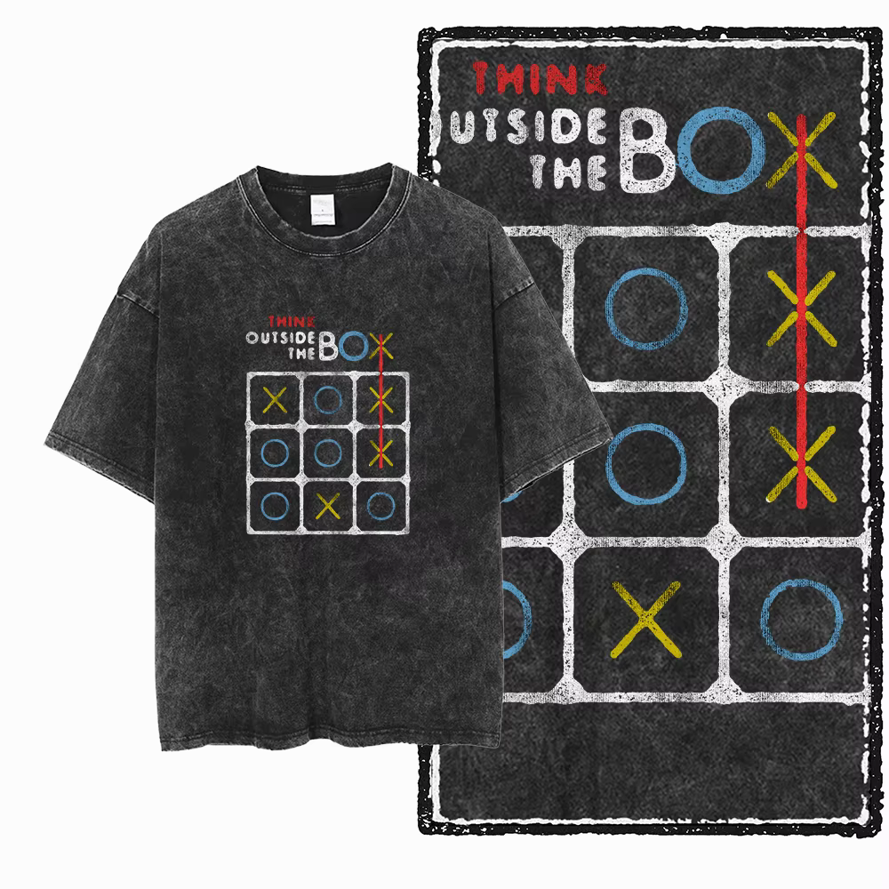 ZB pense à l'extérieur de la boîte imprimé coton lavé à l'acide graphique unisexe t-shirt Cool Streetwear hommes
