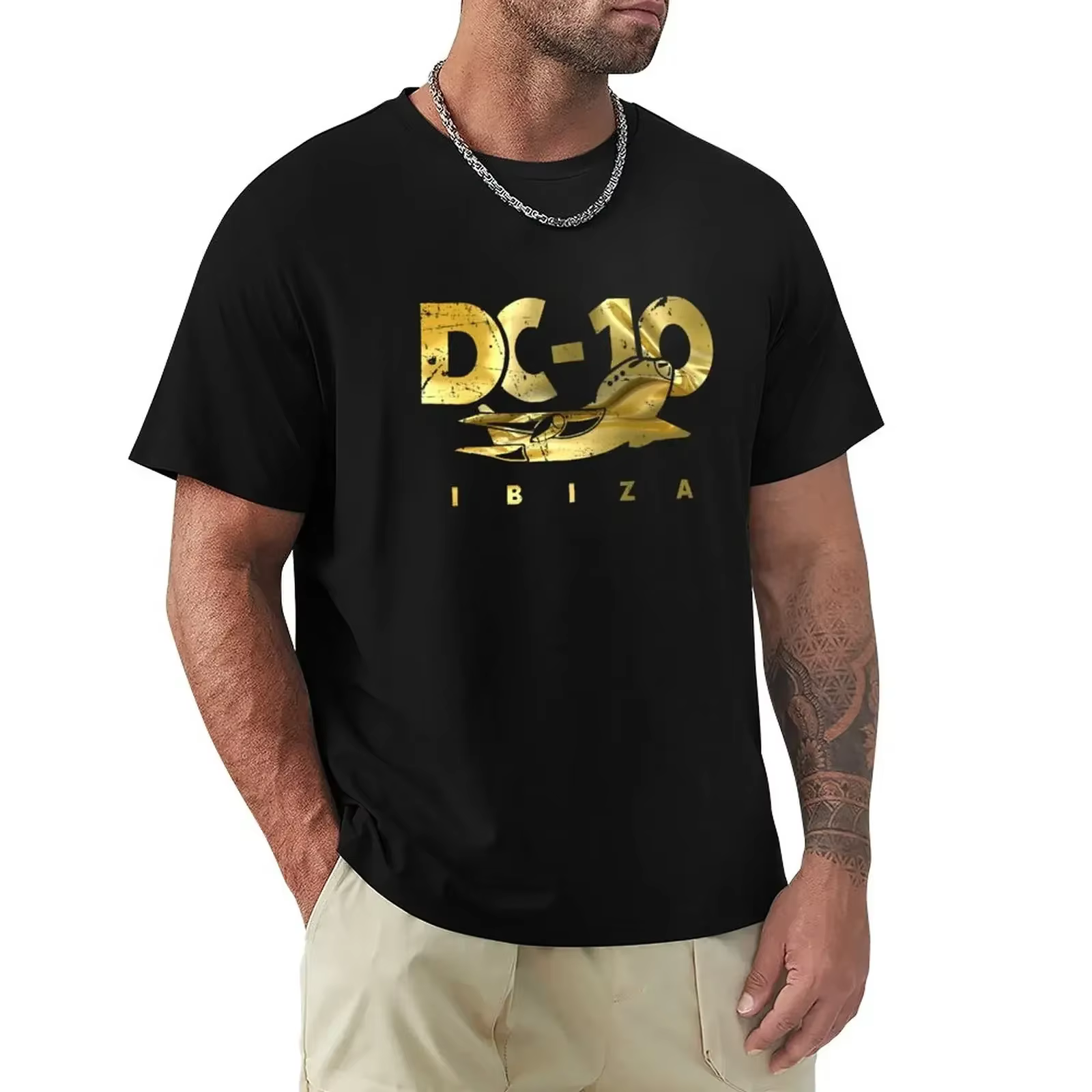 T-Shirt DC10 Bar Club IBIZA MODEL noir Vintage Gold