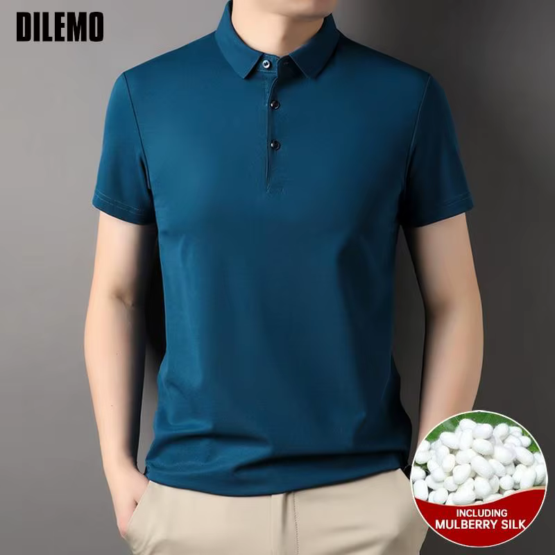 Polo uni en soie mûre pour homme