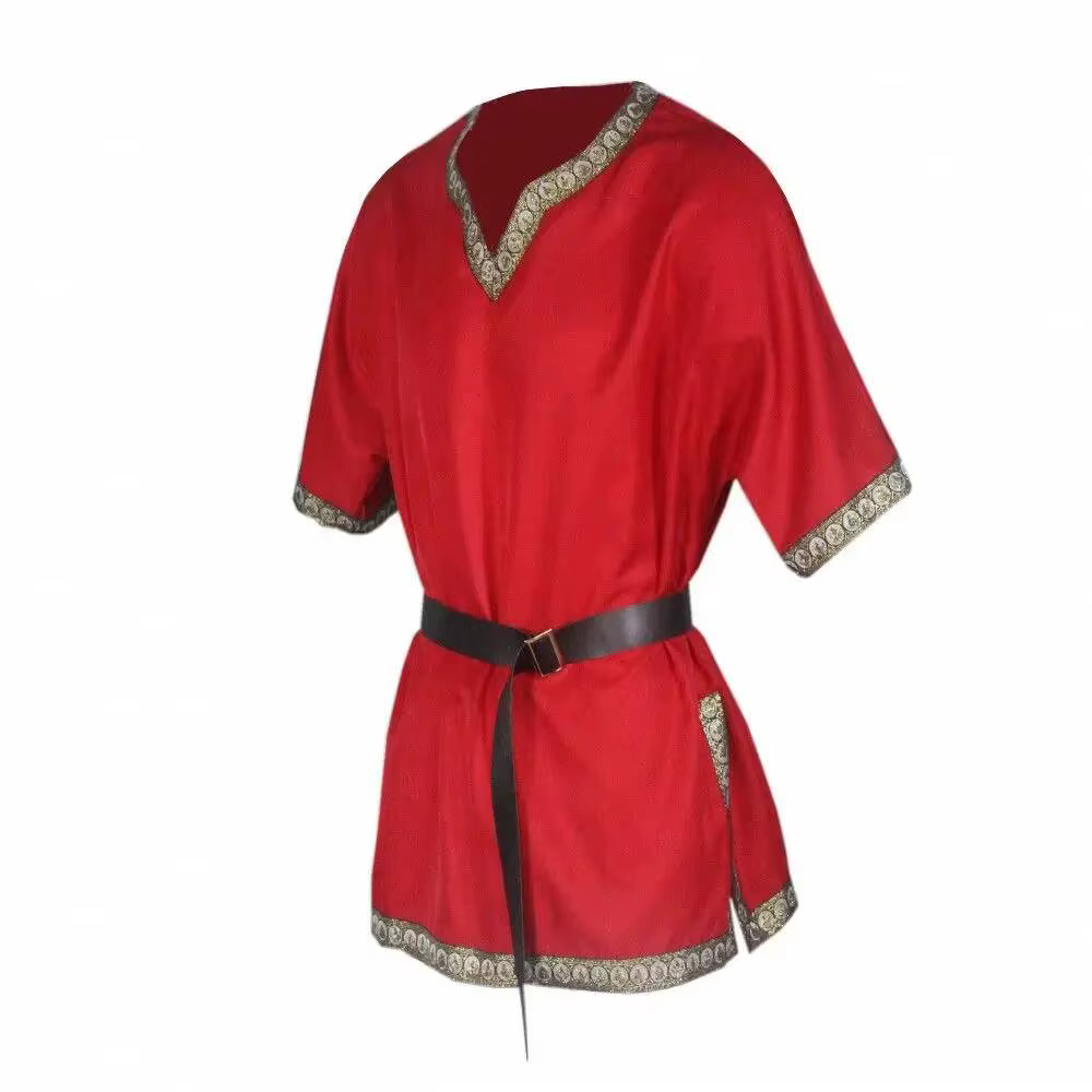 Chemise Celtique Médiévale Renaissance du 17ème Siècle Nordique Vintage Cosplay Performance Masquerade LARP à Manches Courtes
