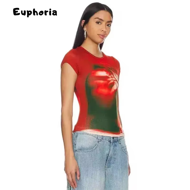 Euphoria-T-shirt graphique japonais Y2k, haut court à manches courtes Trashy, esthétique grunge, t-shirts plissés, Vintage Harajuku, années 2000, années 90