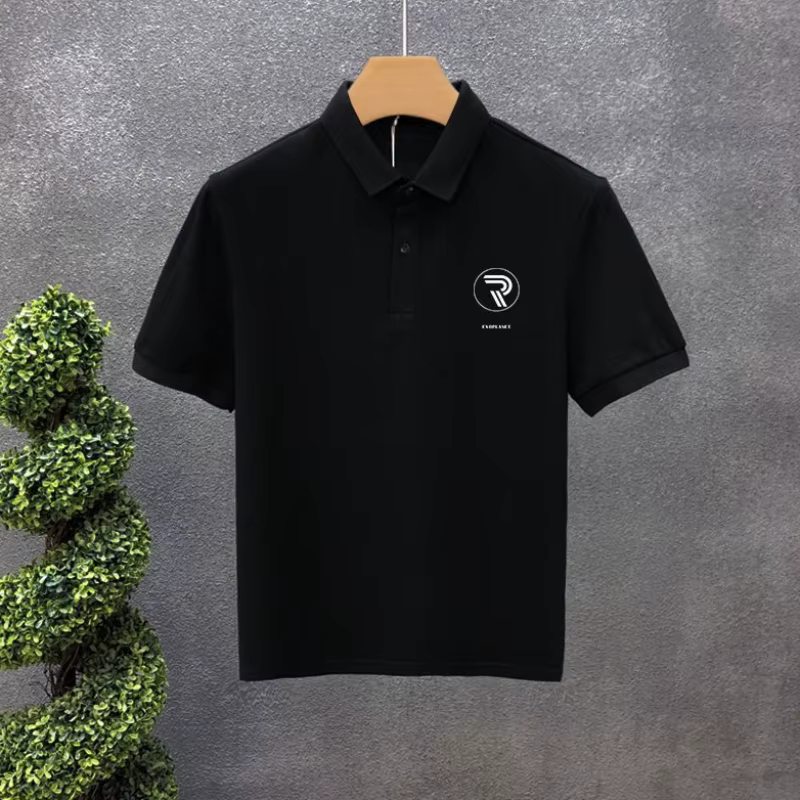 Polo noir chiné pour homme avec col