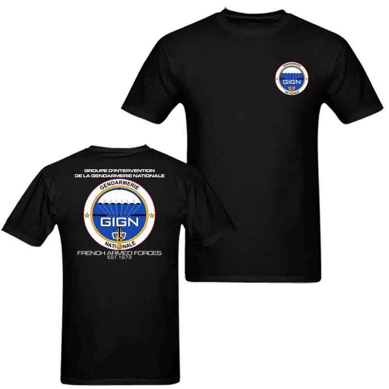 France Français Force Spéciale Elite Unité GIGN RAID T-Shirt Manches Courtes Décontracté 100% Coton T-shirts