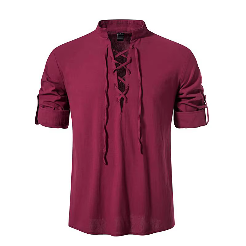 T-shirt en coton et lin à manches longues pour hommes