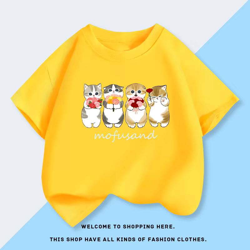 T-shirt à manches courtes confortable en coton avec imprimé de dessin animé de chat Mofusand, nouvelle mode d'été