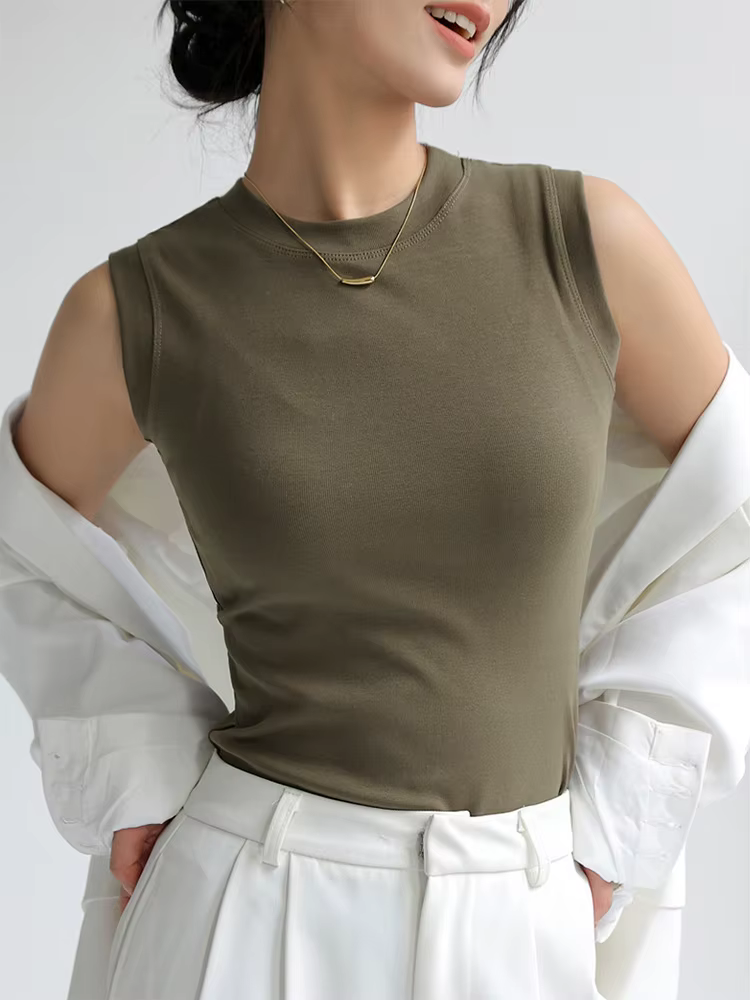 Camisole en coton à col rond pour femme