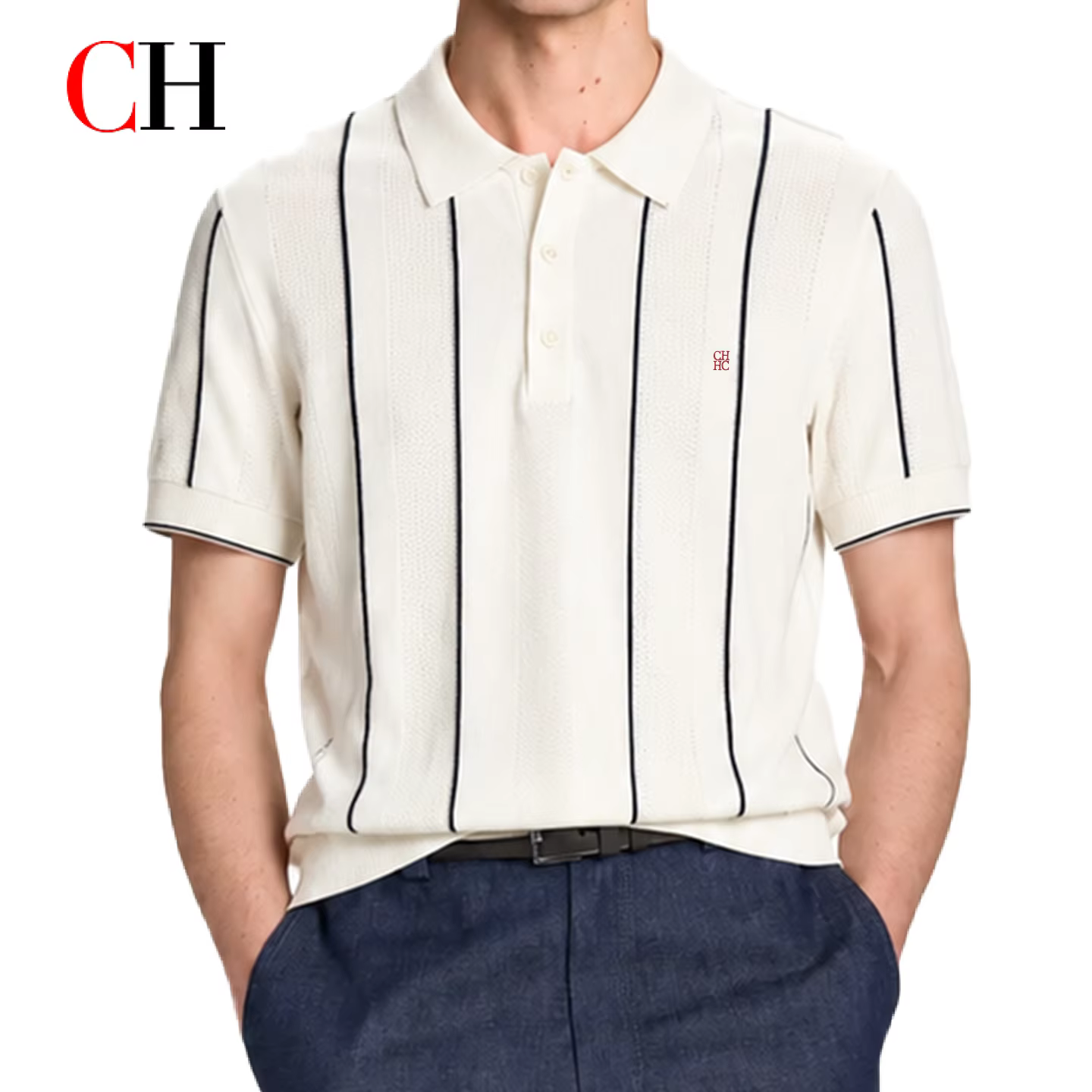 Polo en tricot rayé pour homme CH