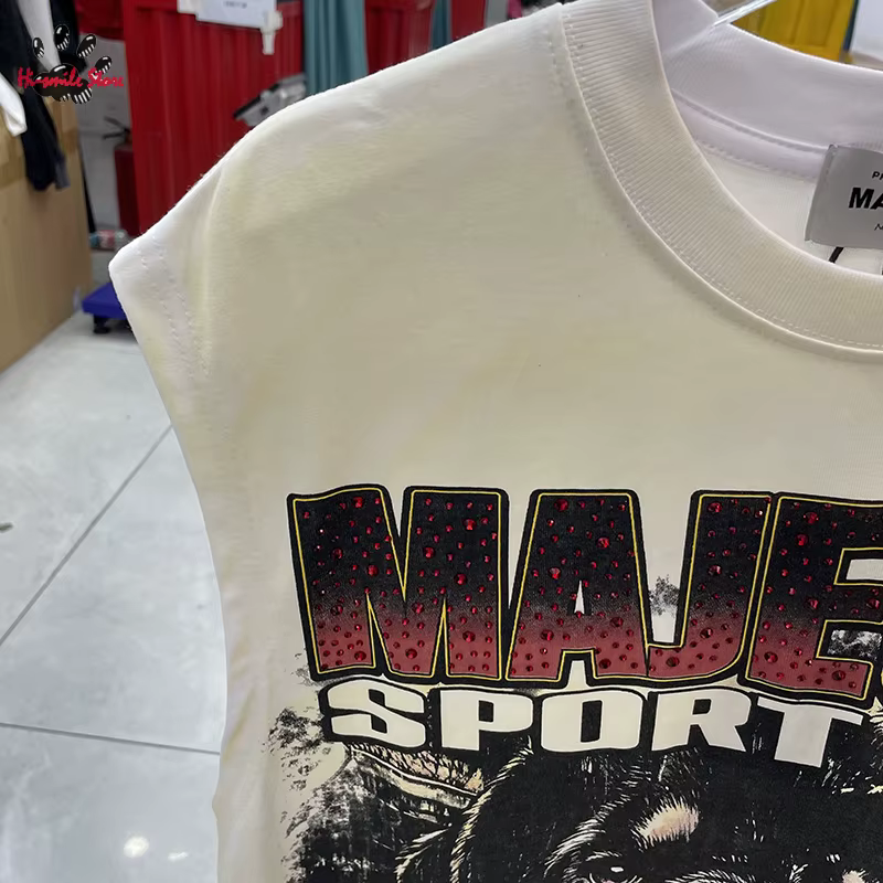 Nouveau T-shirt sans manches MAJESTIK à imprimé animalier en strass pour homme et femme