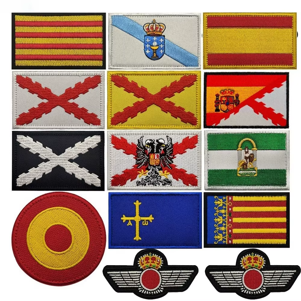 Patchs à crochet et boucle brodés des régions autonomes espagnoles, drapeaux de catalonie bordeaux, Badge de poitrine royal d'espagne pour sac à casquette
