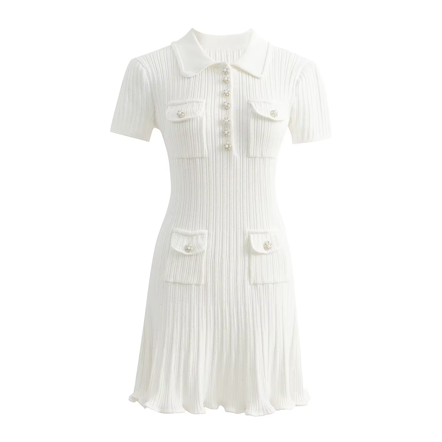 Marque Designer Polo robe tricotée femmes été à manches courtes simple boutonnage fleur bouton tricot pull Mini robes