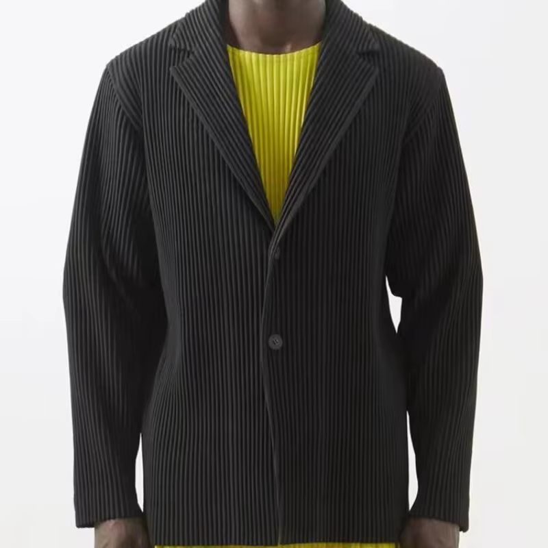 Veste plissée Miyake pour homme, nouvelle collection printemps 2026, manteau à manches longues, col rabattu, coupe ample décontractée, style japonais, haut oversize