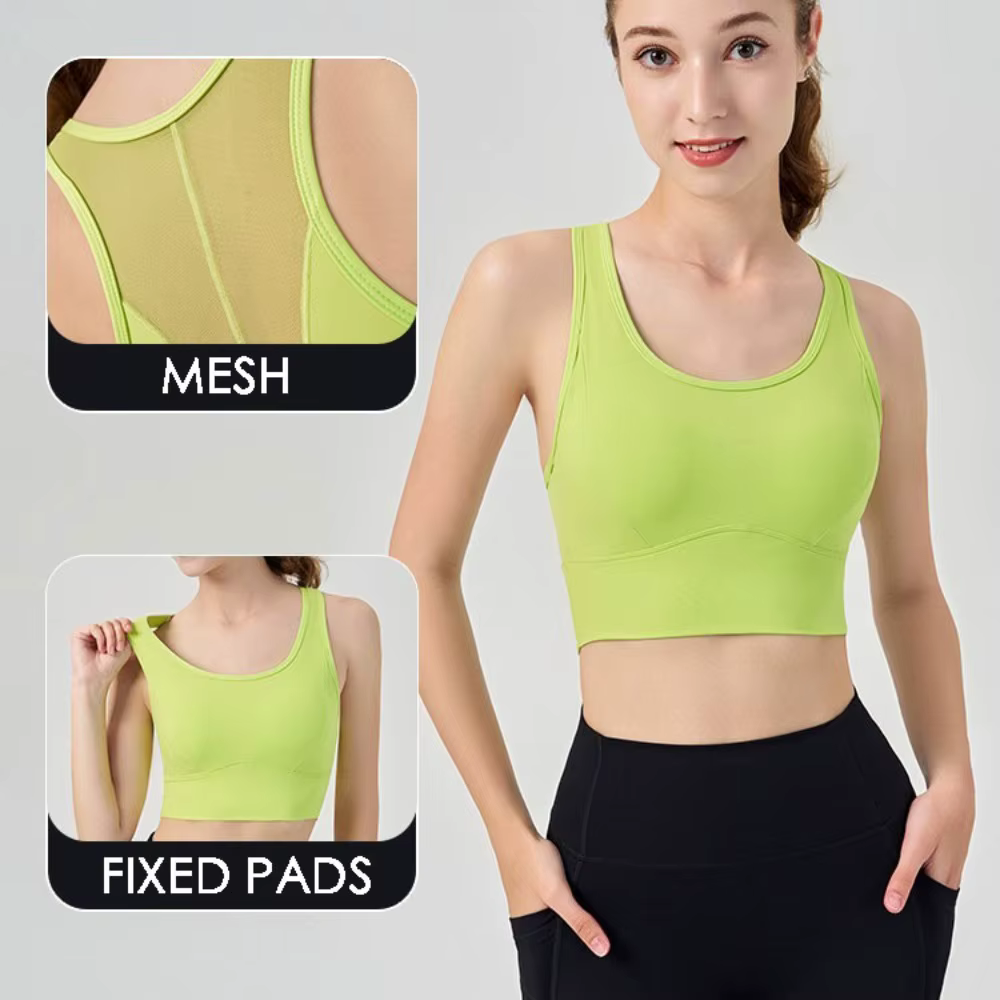Soutien-gorge de sport antibactérien respirant pour femmes avec bonnets fixes-haut d'entraînement de soutien au dos en