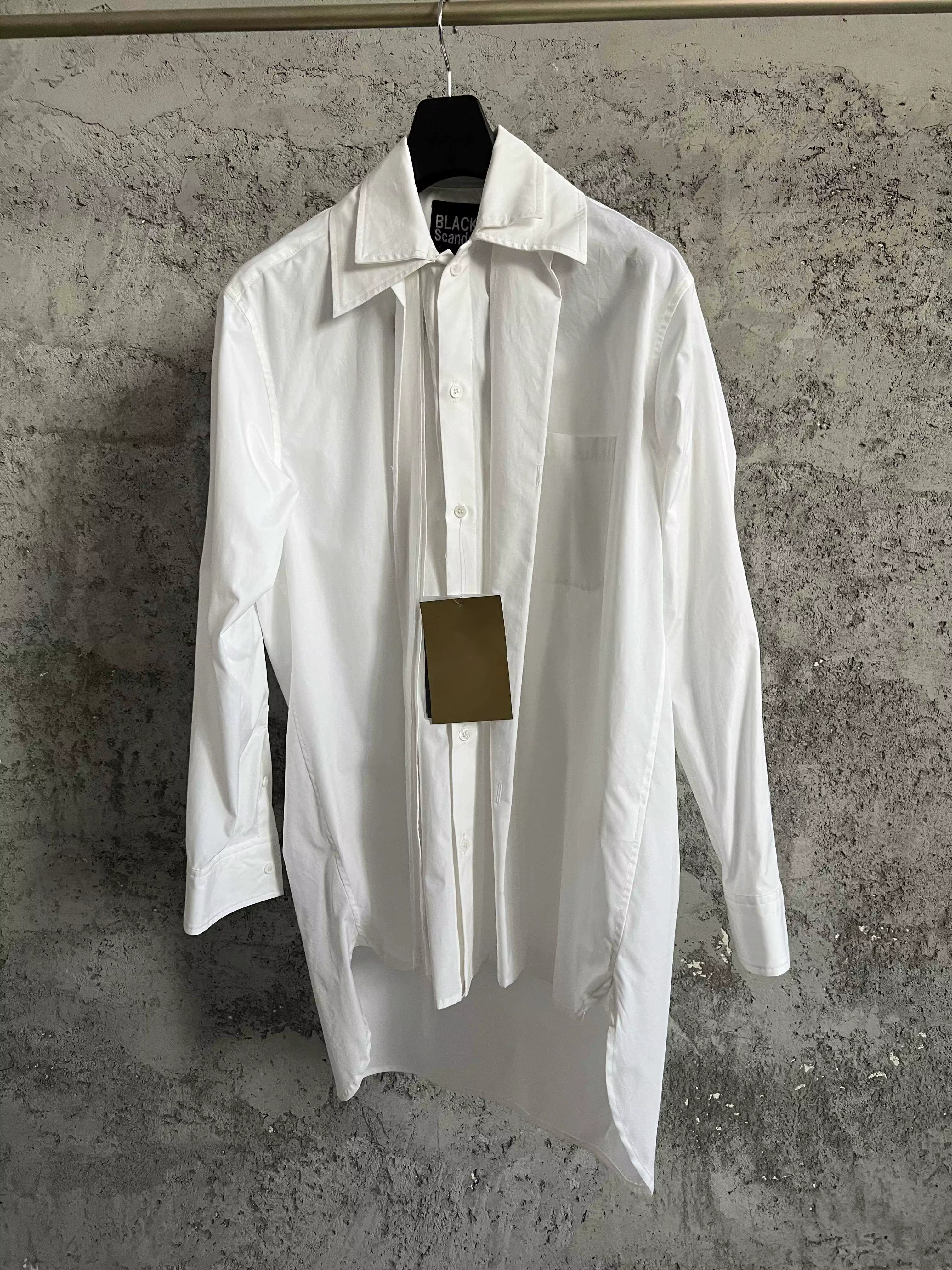 Chemise de couleur contrastée à col détachable, design Original, chemise blanche et noire à col asymétrique en coton