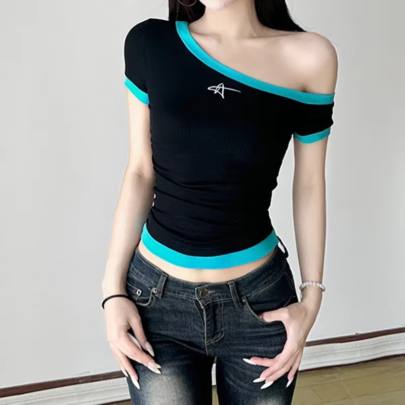 T-shirt asymétrique à manches courtes pour femmes