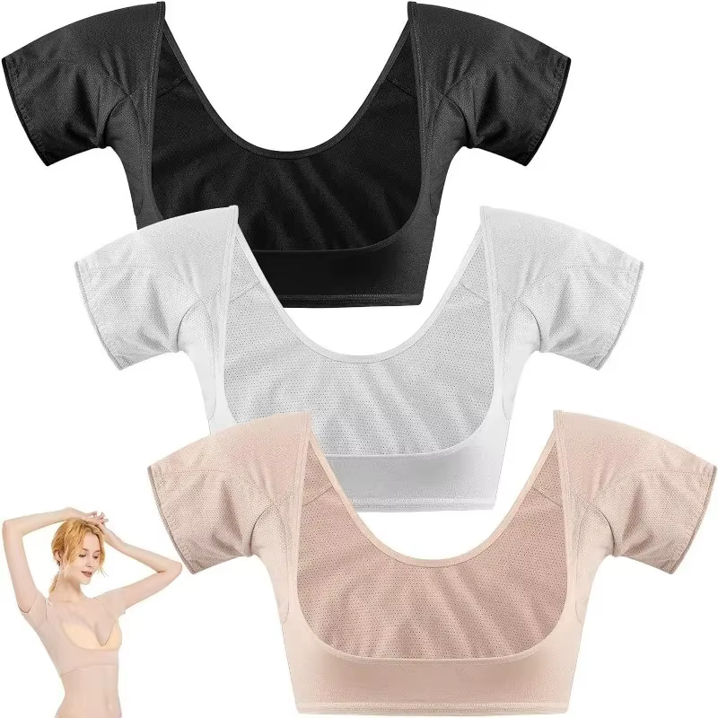 T-Shirt forme coussin de sueur été femmes filles réutilisable lavable sous les bras Sweat gilet quotidien respirant couleur unie anti-transpiration gilet