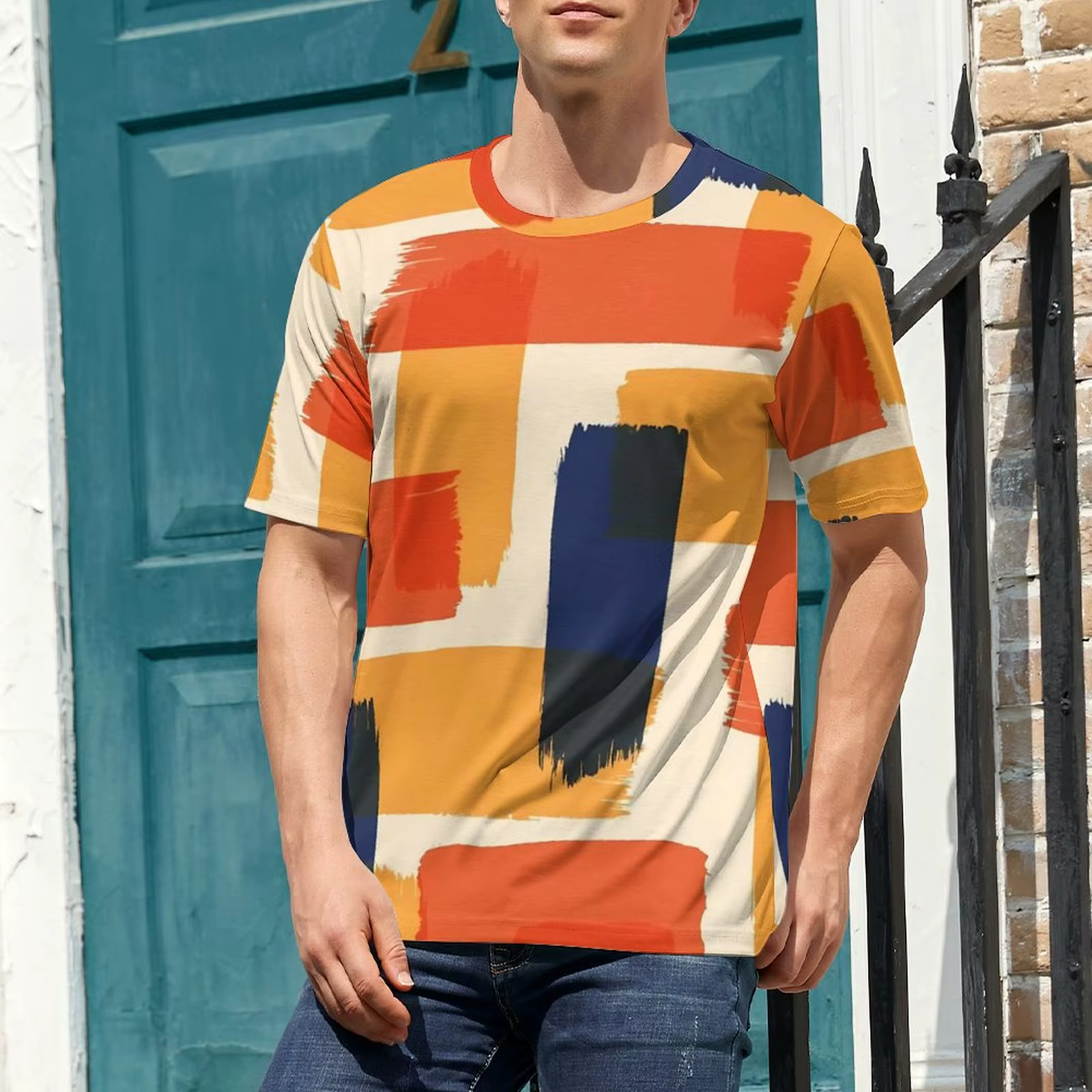 T-Shirt à Manches Courtes et Col Rond pour Homme