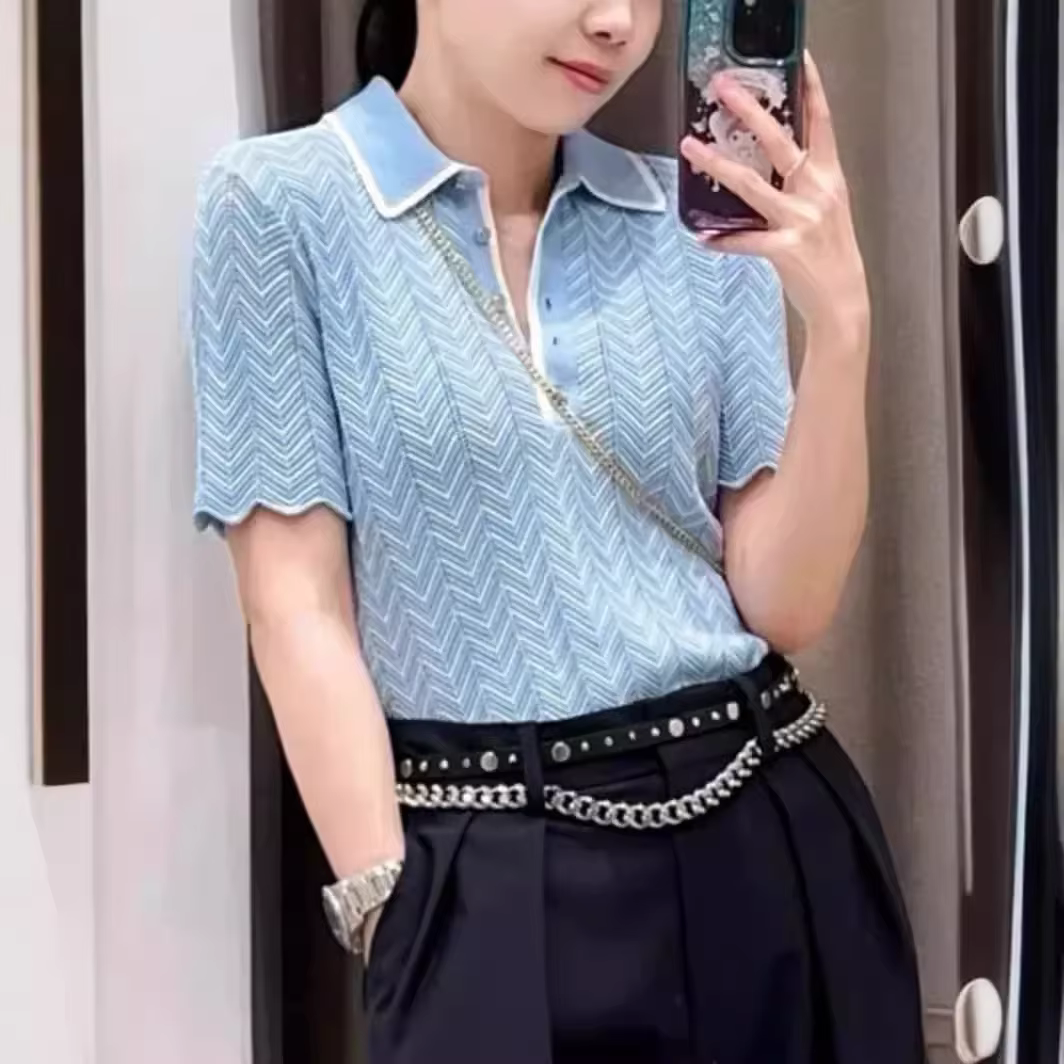 Pull à manches courtes bleu pour femme
