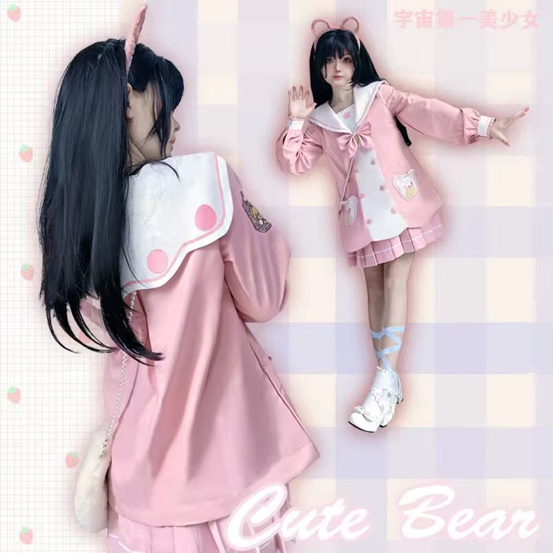 École japonaise fille mignon rose à manches longues femmes
