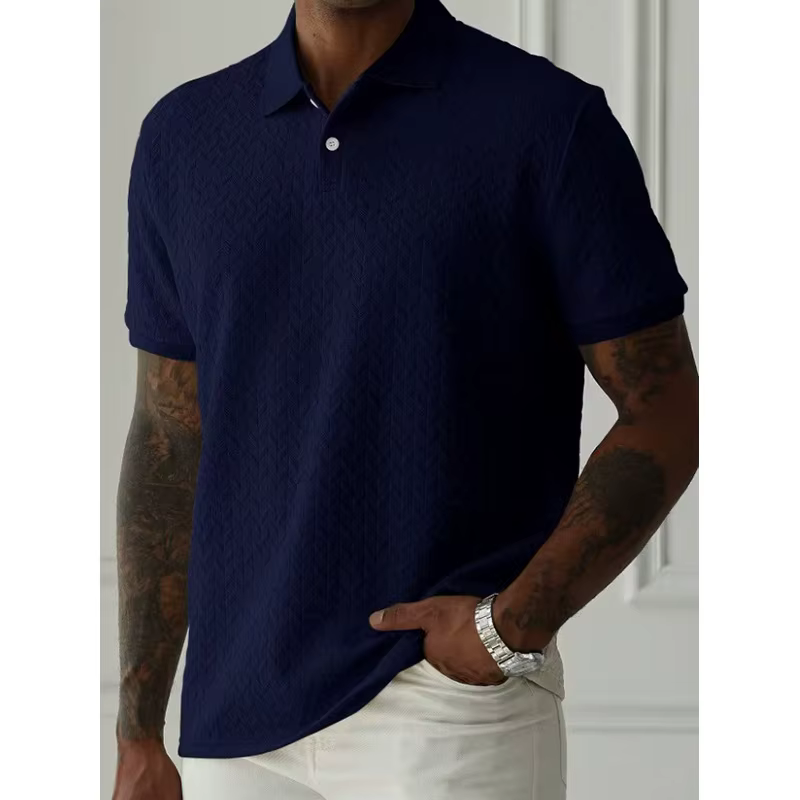 Printemps été hommes Polo à manches courtes vêtements solide Jacquard T-shirt col rabattu décontracté mode bouton