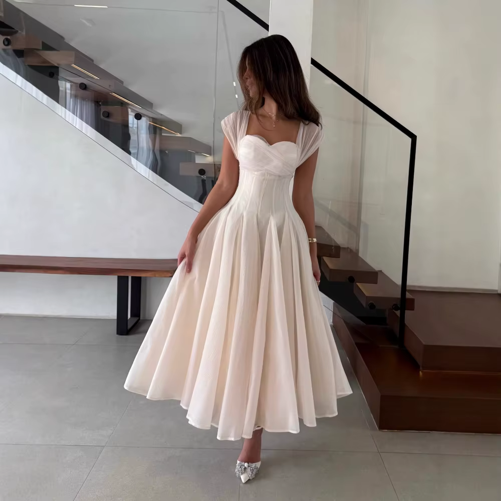 VGH français doux robes d'été pour les femmes col carré sans manches tunique maille Dates fête bouffée longue robe femme vêtements Style