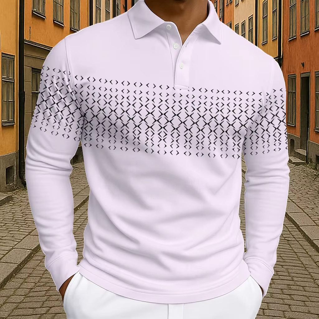 Polo de Golf géométrique à manches longues pour hommes