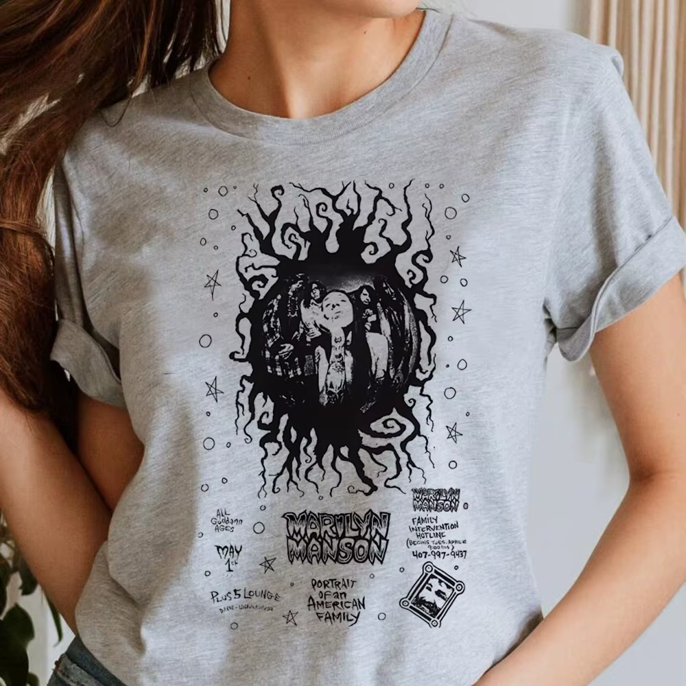 Marilyn Manson t-shirt fille années 80 vêtements coréens rétro hip hop streetwear kawaii Pop Culture coloré gothique graphique psychédélique