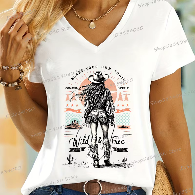 Rétro Cowgirl sauvage et gratuit imprimé T-shirt Vintage désert