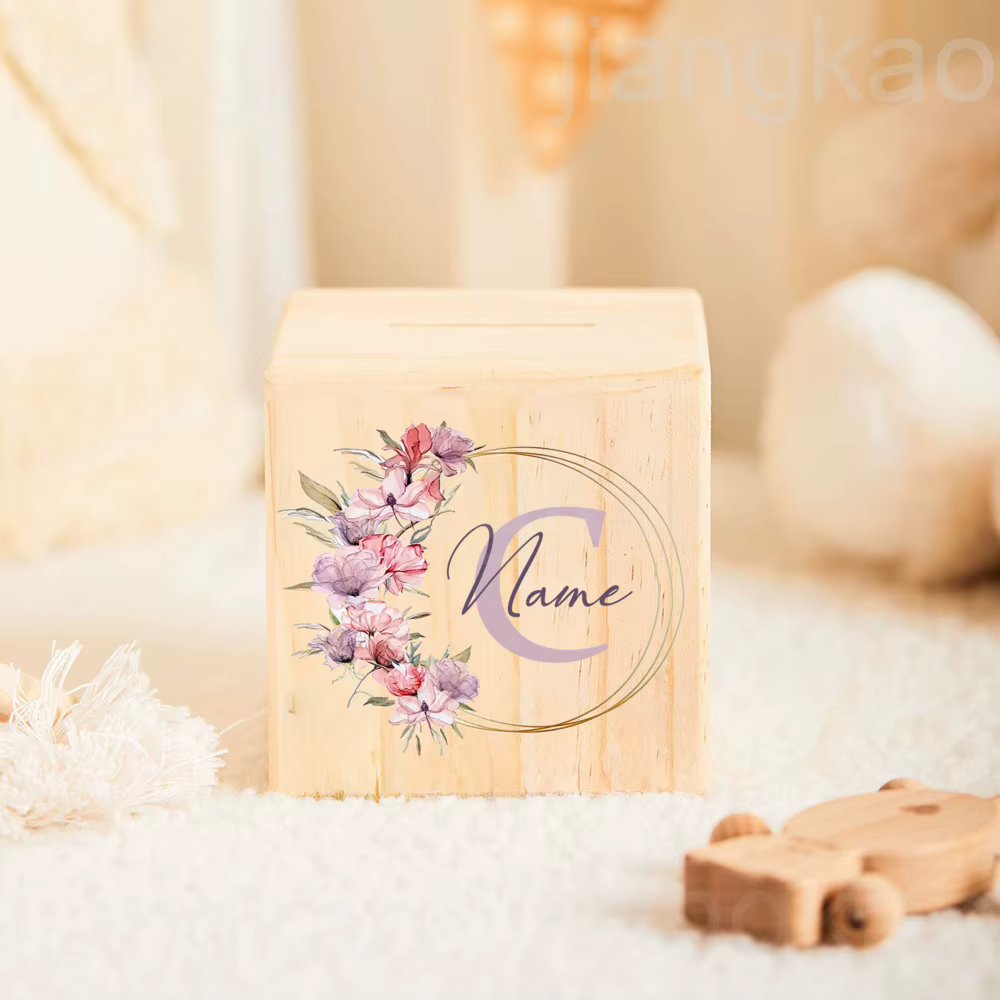 Tirelire personnalisée lettre de fleur avec nom enfants tirelires étui de collection de pièces de monnaie banque