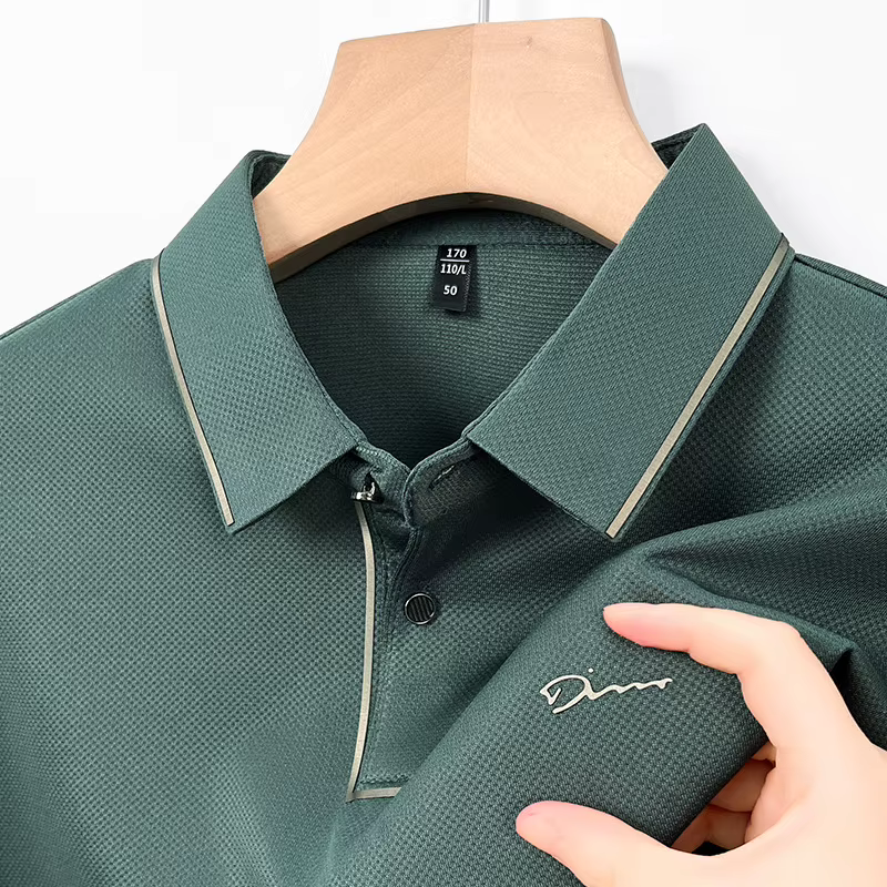 Polo pour hommes sans couture Premium luxe Cool tissu affaires décontracté Golf coupe ajustée chemisier col t-shirt