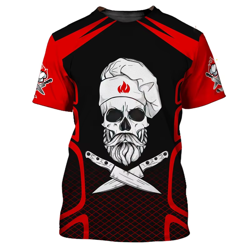 Chef travail T-shirt pour hommes personnalité motif col rond drôle t-shirts impression 3D mode