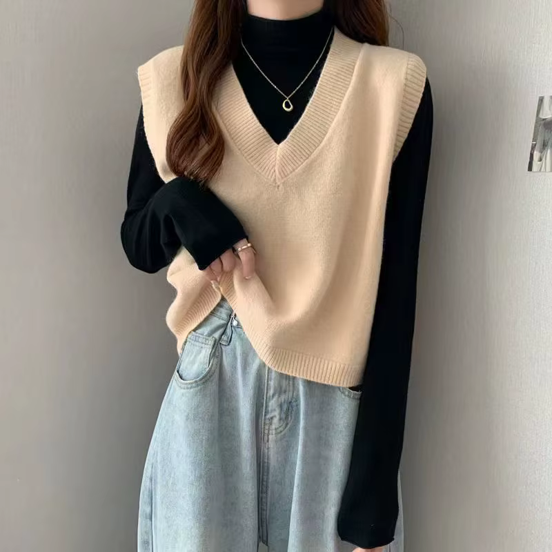 Tricoté femmes pull gilet nouveau sans manches col en v noir tricot