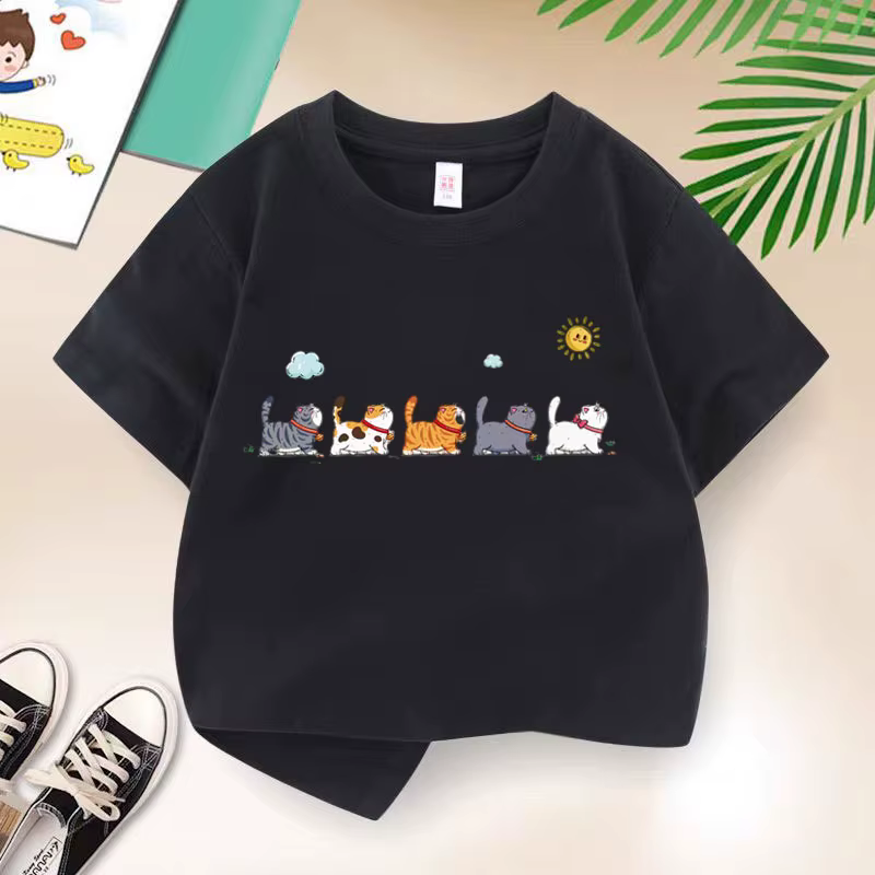 T-shirt en coton de la famille des chats pour garçons