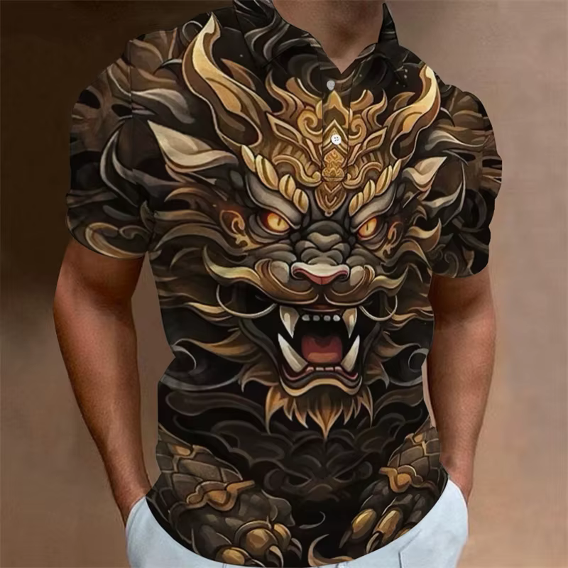 Polo à motif de dragon pour hommes