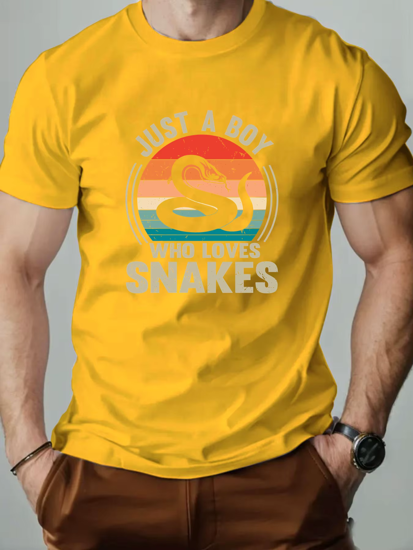 T-Shirt homme 100% coton dessin animé Animal serpent imprimé été surdimensionné col rond respirant décontracté manches