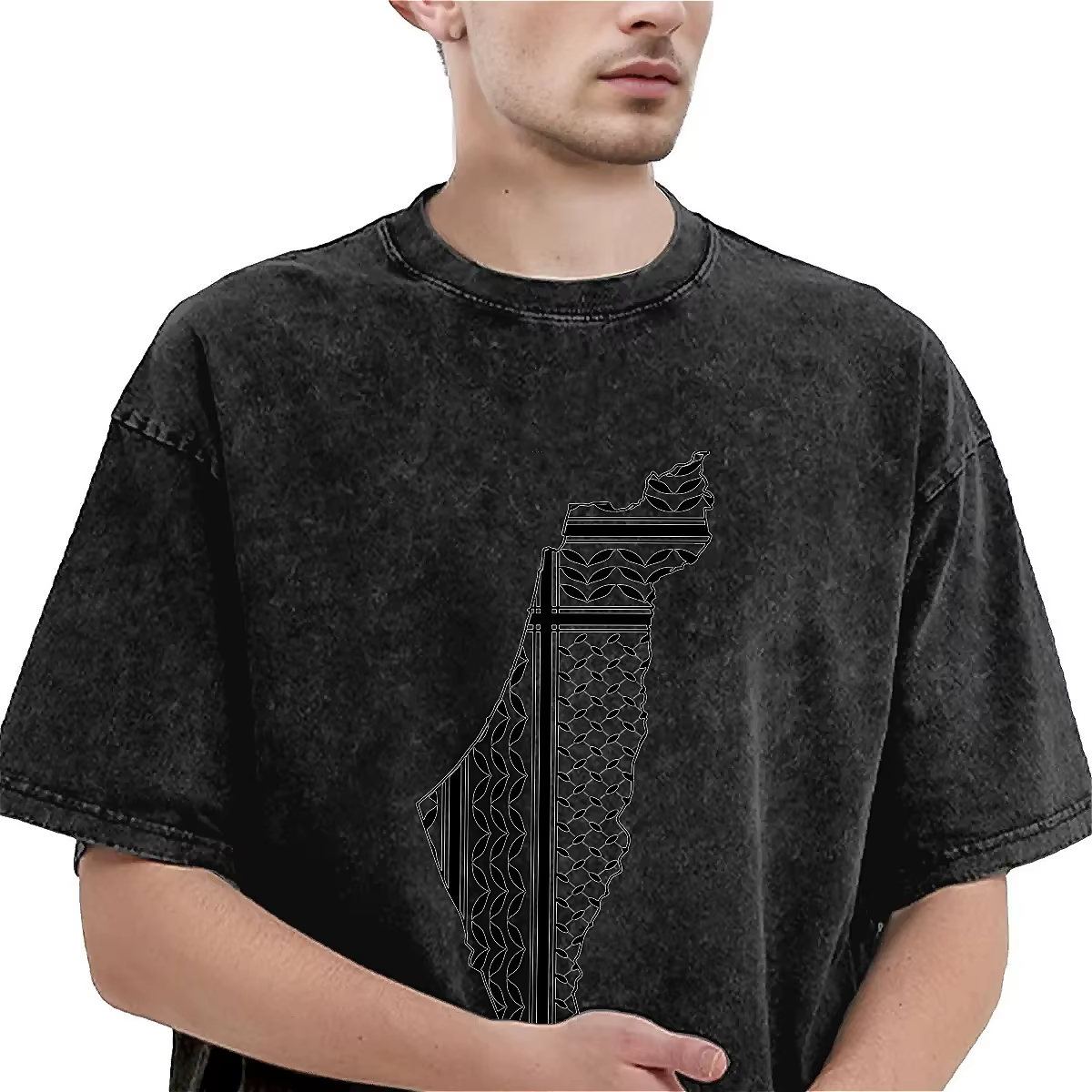 T-shirt manches courtes homme, 2024 coton, motif carte des Palestiniens