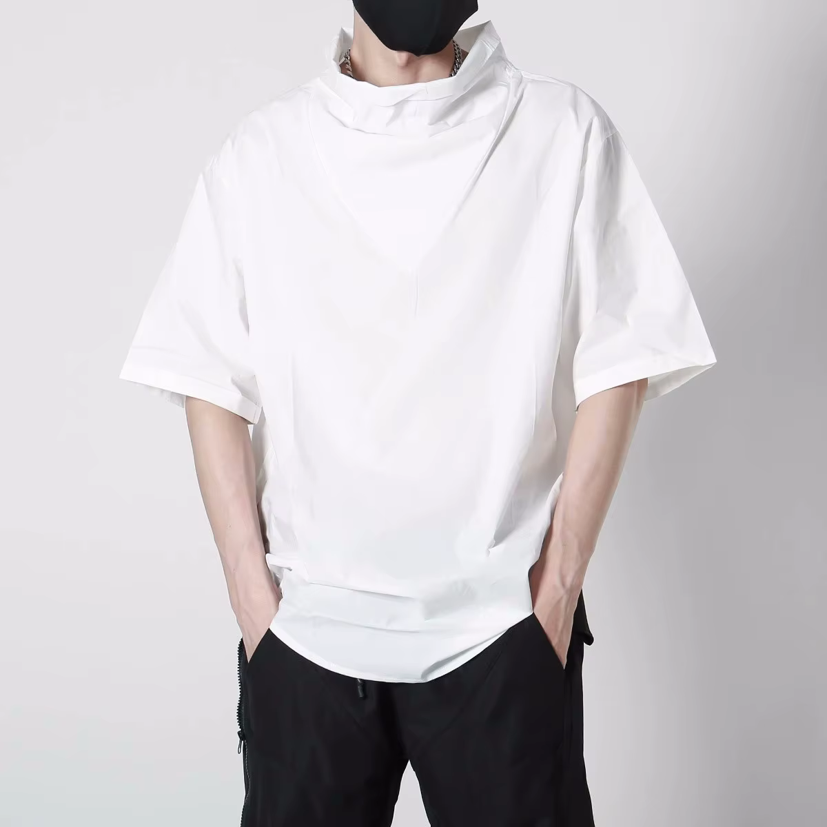 Techwear-T-Shirt à Col Roulé pour Homme, Streetwear, Hip Hop, Harajuku, Été
