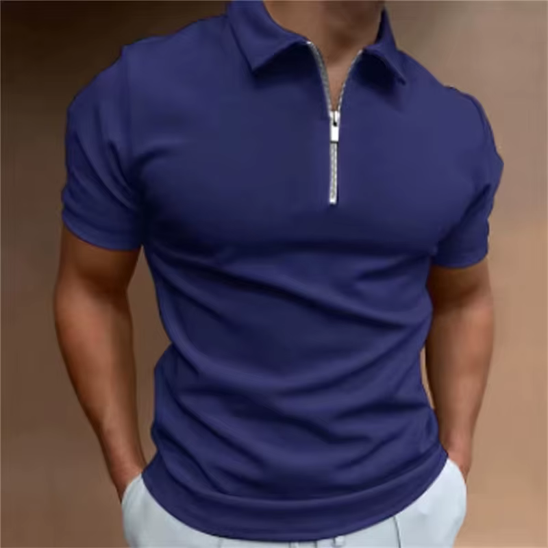 Mode hommes couleur unie fermetures éclair Polos T-Shirts été à manches courtes rue mâle noir POLO t-shirt 6XL grande taille décontracté hauts