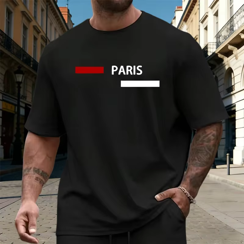 Ensemble homme imprimé Paris 2026 : T-shirt en coton et short à séchage rapide – Tenue décontractée estivale
