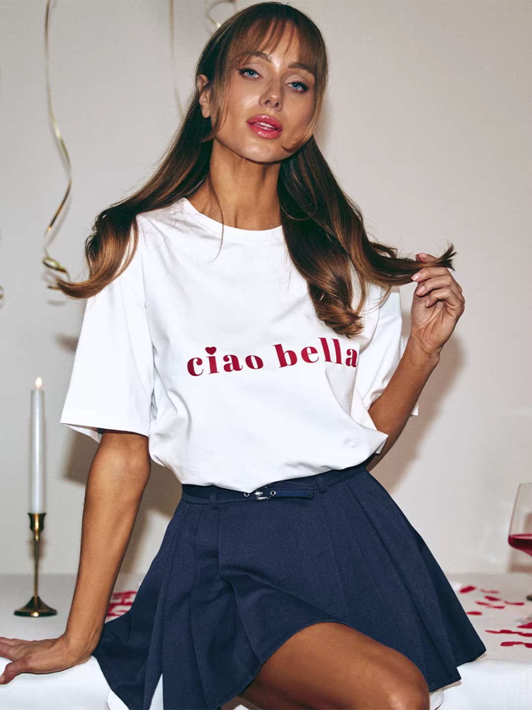 T-Shirt blanc surdimensionné avec imprimé Ciao Bella