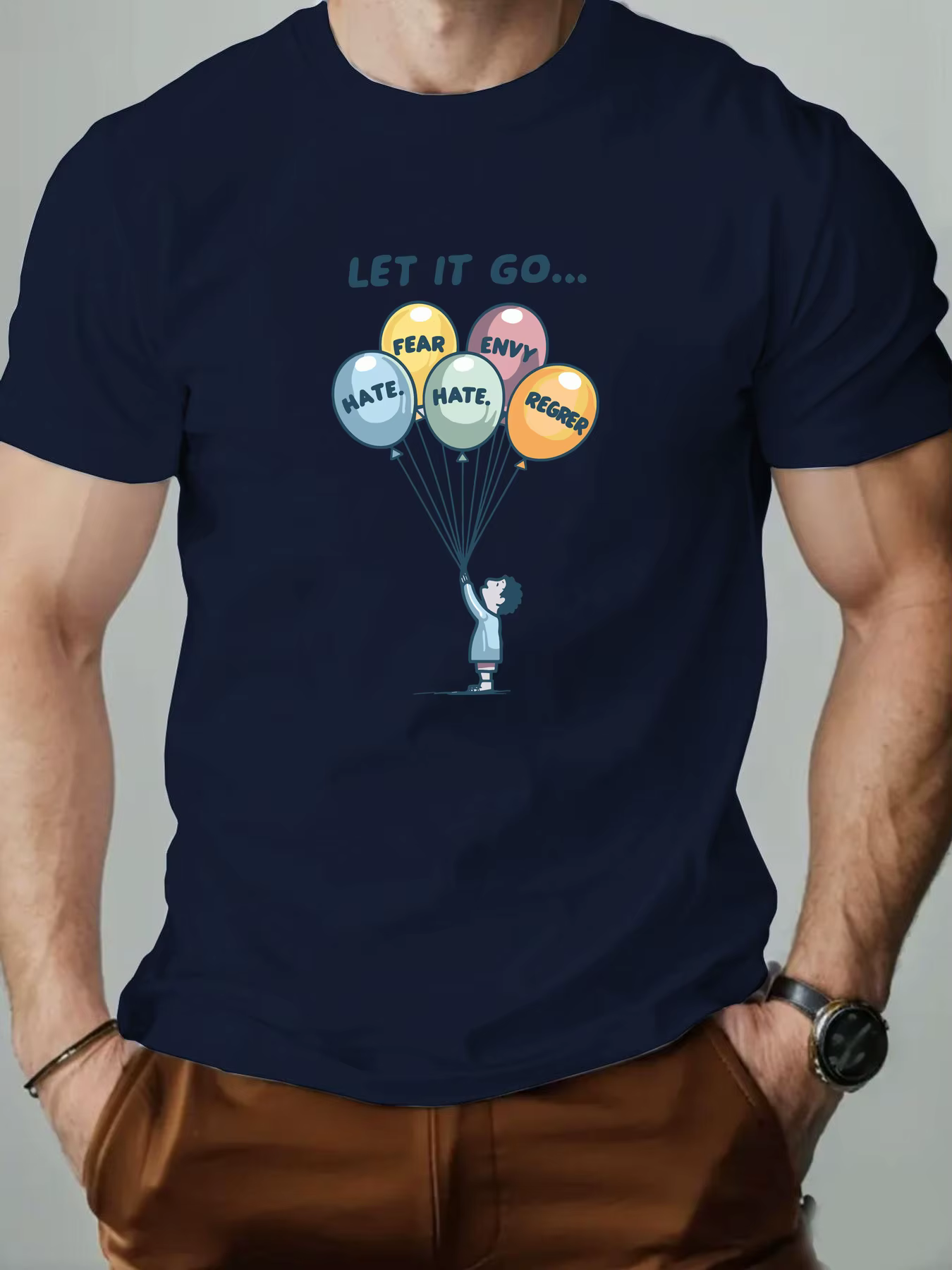 T-shirts en coton pour hommes ballon dessin animé imprimé T-Shirt col rond respirant Streetwear mode haute qualité